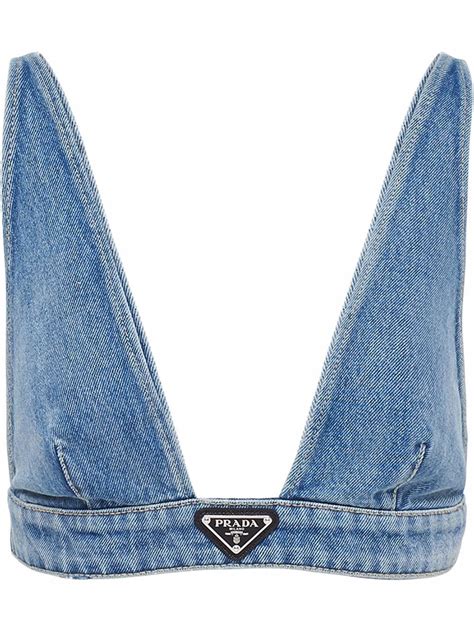 prada logo denim bralette|Prada triangle.